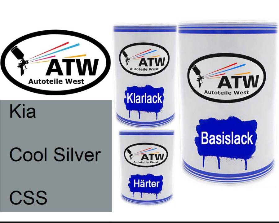 Kia, Cool Silver, CSS: 500ml Lackdose + 500ml Klarlack + 250ml Härter - Set, von ATW Autoteile West.